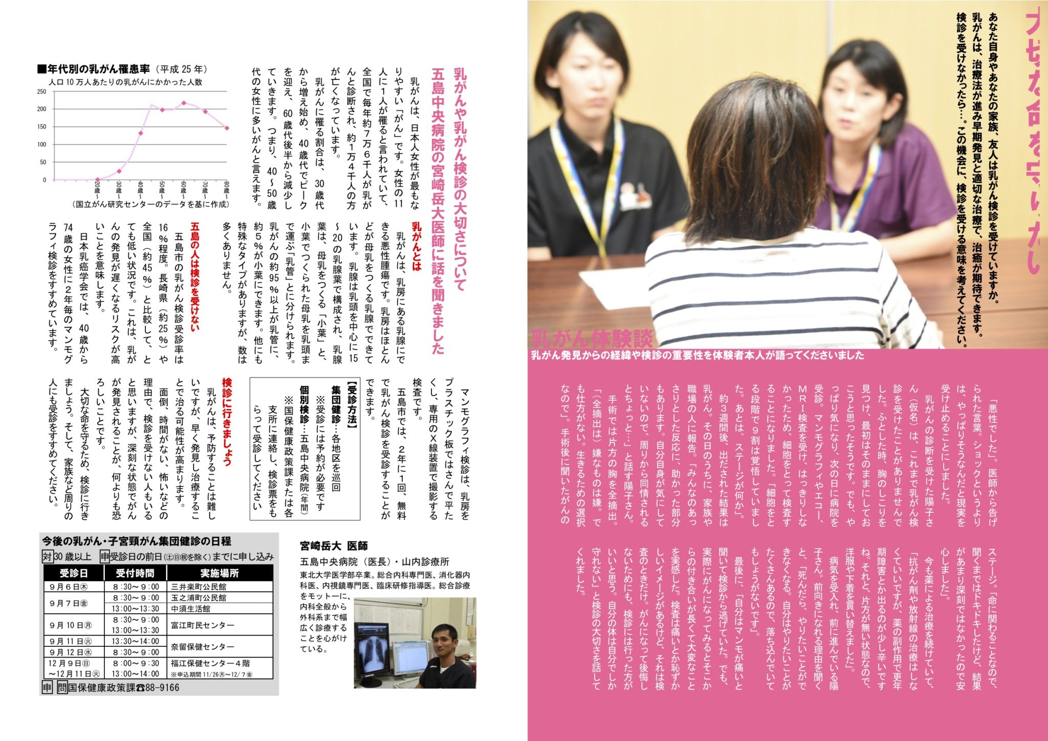 五島の広報誌に乳癌検診に関する記事が掲載されました。